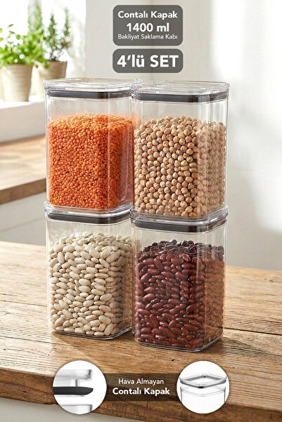 Meleni Home حاوية تخزين مربعة الشكل من بيور، 4 قطع - حاوية شفافة محكمة الإغلا...