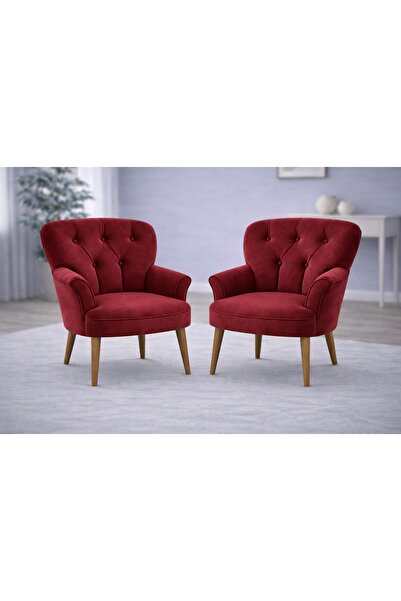 Vivense PUFY KOLLU TEKLİ BERJER, BORDO, CEVİZ AYAK, 2 ADET