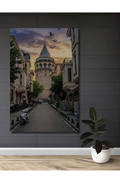 Teona Ahşap Galata Kulesi Manzaralı Yağlı Boya Görünümlü Ahşap Dekoratif Tabl...