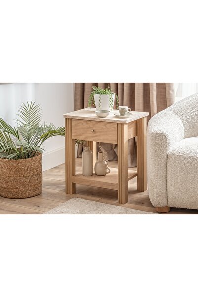 Vivense HAVEN ÇEKMECELİ KAHVE SEHPASI, MEŞE TRAVERTEN