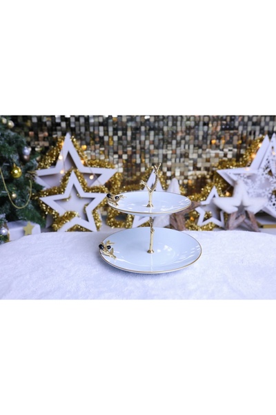 alfafe home Gilded Layered Porcelain Presentation Holder Cookie Holder with M...