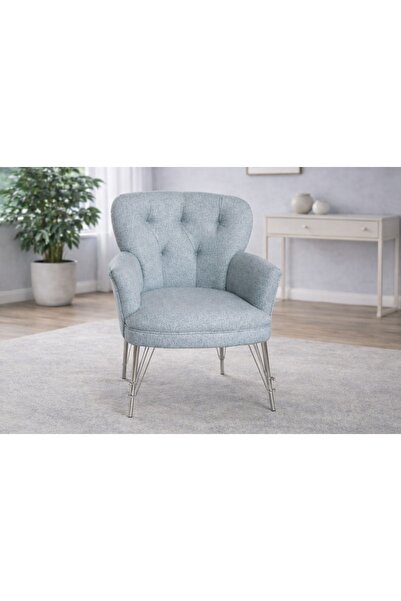 Vivense Pufy Kollu Tekli Berjer, Gümüş, Metal Krom Ayak