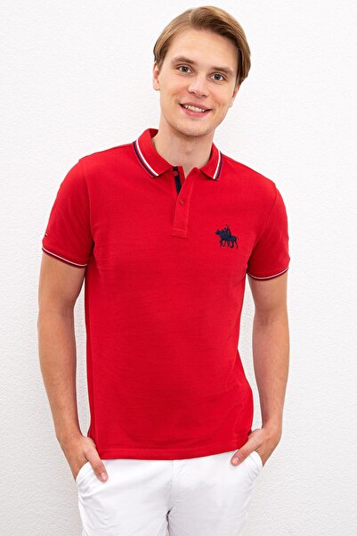 U.S. Polo Assn. Men's Dark Red Polo Neck T-Shirt 100% Cotton New Season