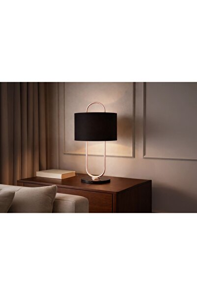 Vivense DOKU SİYAH ŞAPKALI MASA LAMBASI, ŞAMPANYA