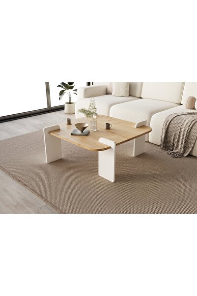 Vivense Afrolli Dekoratif Natural Desen Orta Sehpa, Beyaz