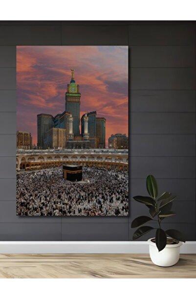 Teona Ahşap Mekke Kabe Ve Yükselen Şehir Yağlı Boya Görünümlü Ahşap Dekoratif...