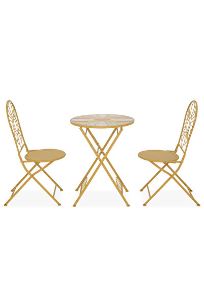 Maison Mex Set mobilier gradina/terasa 2 scaune si masa PRATO, auriu/multicolor