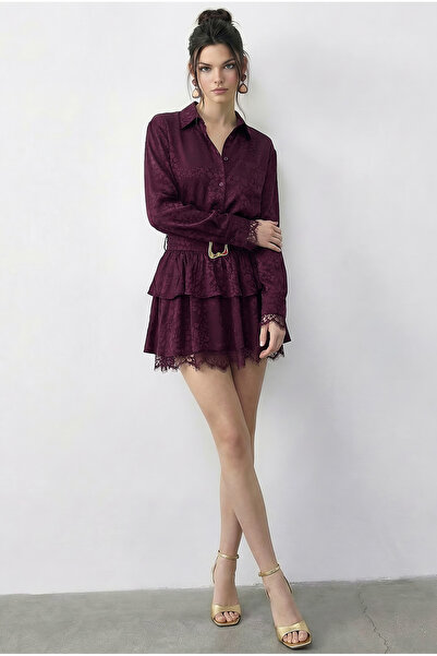 Bianco Lucci Rochie de damă imprimeu leopard din satin texturat dantelă cu cu...