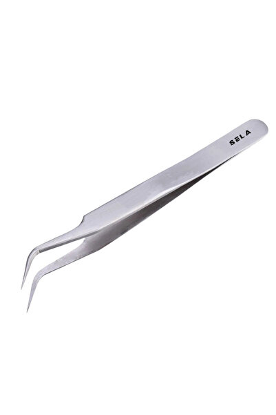 SELA Penseta pentru gene si manichiura, Curbata, din otel inoxidabil, varf as...