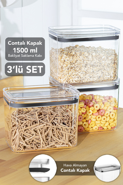 Meleni Home حاوية تخزين مستطيلة الشكل من بيور، 3 قطع - حاوية طعام شفافة محكمة...