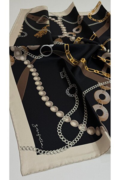 Zerafetim Κασκόλ Twill Μετάξι Μαύρο, Κρεμ, Πικρό Καφέ