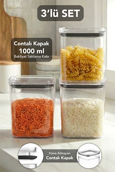 Meleni Home حاوية تخزين مربعة الشكل من بيور، 3 قطع - حاوية شفافة محكمة الإغلا...