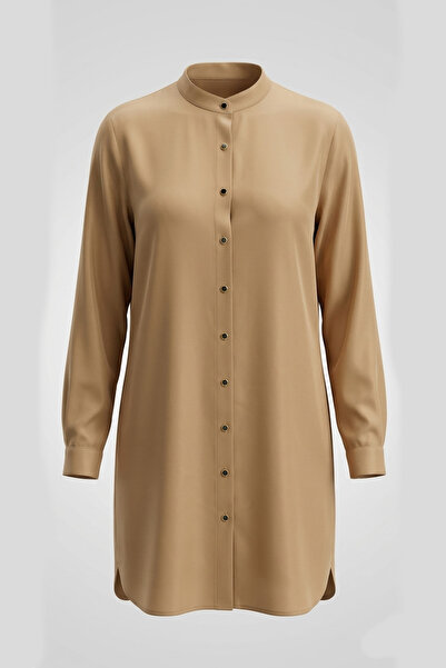 Kayra Kadın Parlak Düğmeli Tunik - Bej