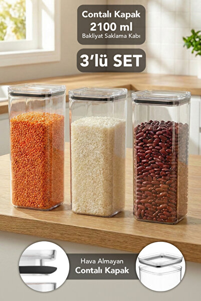 Meleni Home 3-Piece Pure Square Storage Container - Transparent Mica Airtight...