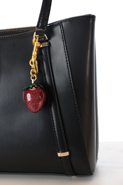 E MODA Shiny Strawberry Bag Charm & Keychain with Gold Detail
