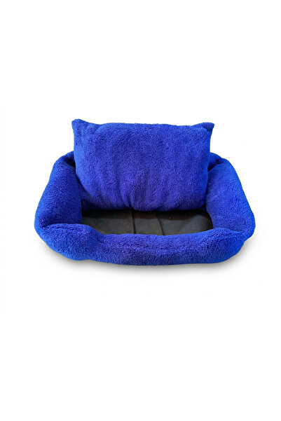 BRT Pet Premium Dikdörtgen Peluş Kedi Yatağı ve Küçük Irk Köpek Yatağı - 60x40 cm - Mavi