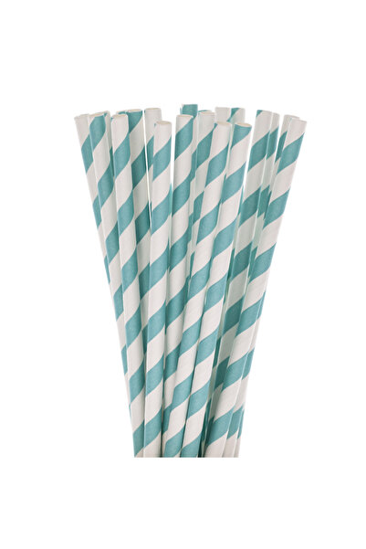 Paper Straws Set de 25 de paie de hârtie, turcoaz cu dungi albe