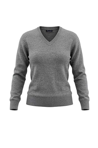 Sementa Women's V-Neck Basic Knit Sweater - Gray