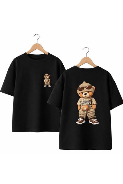 playwear Ailant Bear Back and Chest Printed %100 Cotton Oversized Loose Fit R...