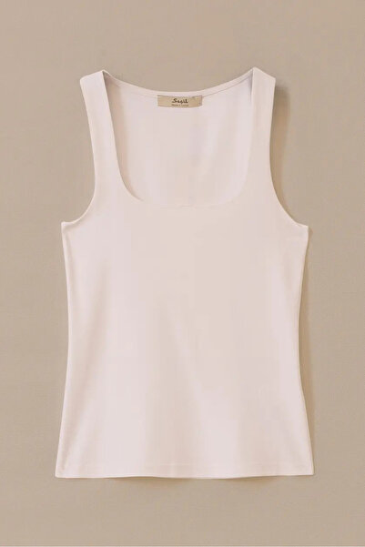 SEÇİL Жіноча базова майка з квадратним вирізом на бретельках - біла