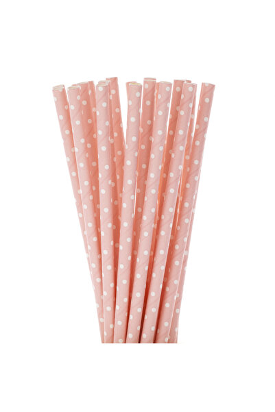 Paper Straws Set of 25 Paper Straws, Pink with Small White Polka Dots