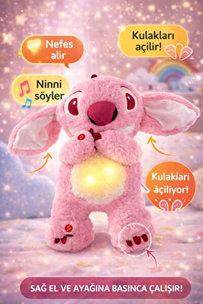 ZİVENTA 35Cm Nefes Alan Uyku Arkadaşı Stitch Sesli Işıklı Kulakları Hareketli...