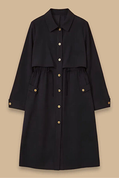 SEÇİL Women's Layered Waist Lace-Up Buttoned Cap - Navy Blue