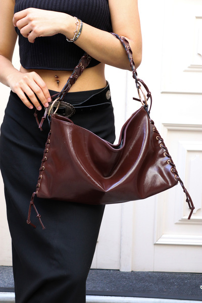 DMG Collection Paris cu detaliu tricotat Ridată piele Femeie geantă de umăr