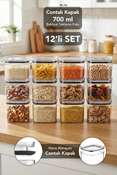 Meleni Home حاوية تخزين مربعة الشكل من بيور، 12 قطعة - حاوية شفافة محكمة الإغ...