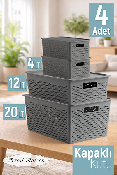 Trend Maison Multi-Purpose Organizer 20L 12L 2 Pieces 4L Plastic Storage Box ...