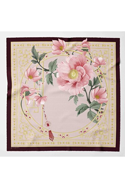 Zerafetim Κασκόλ Twill Μετάξι με σχέδιο δαμασκηνί, πούδρα, ροζ του παλατιού