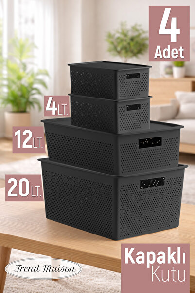 Trend Maison منظم متعدد الأغراض 20 لتر 12 لتر 4 لتر صندوق تخزين بلاستيكي بغطا...