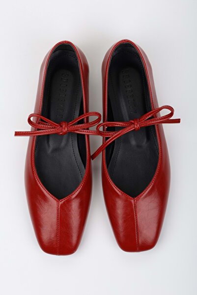 Shoeberry Kadın Noriel Kırmızı Cilt Bağlamalı Babet