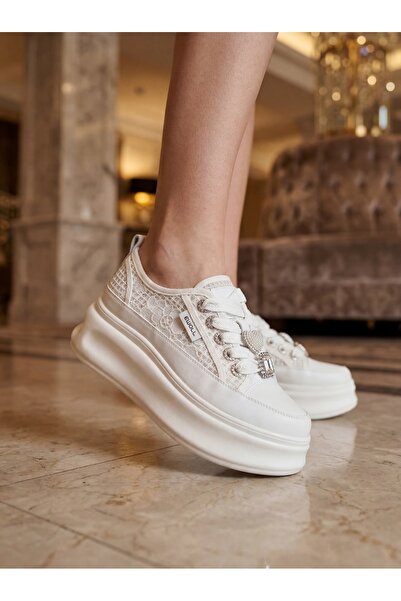 Ewoll Women's White Wedding Dress Special Hidden Heel White Sneakers S Cf6