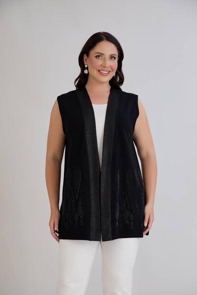 Esra Butik78 Kristal Kumaş Taş Detaylı Uzun Kadın Yelek – Şık Günlük ve Ofis ...