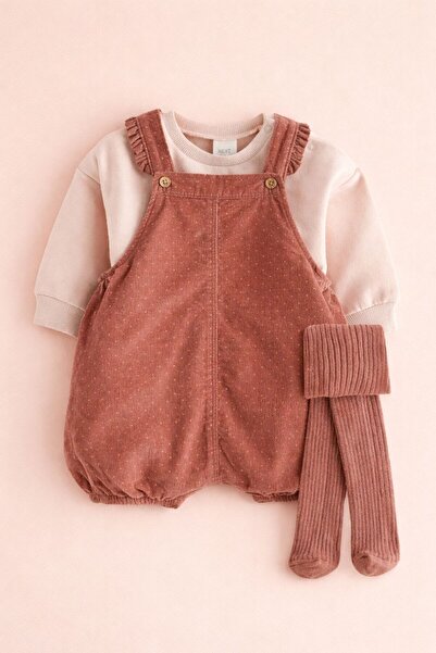 Next Baby Set of Cotton Brown Salopet Bodysuits