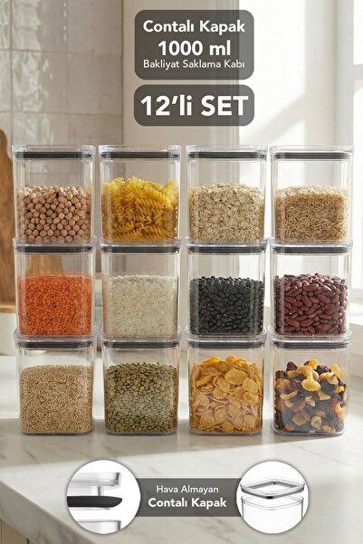 Meleni Home حاوية تخزين مربعة الشكل من بيور، 12 قطعة - حاوية شفافة محكمة الإغ...