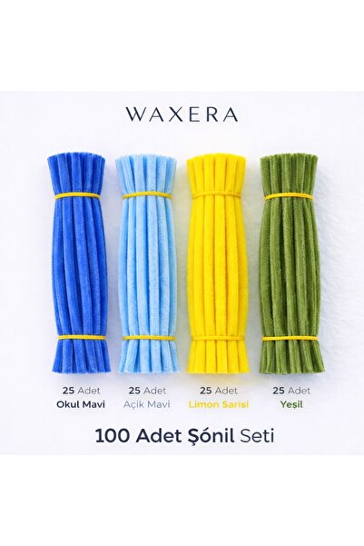 WAXERA 100 Adet Renkli Şönil Seti – Okul Mavi, Açık Mavi, Limon Sarısı ve Yeşil