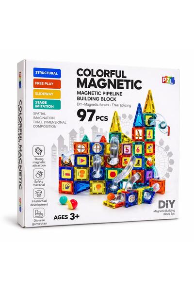 VIEN POLO 97 قطعة من مكعبات البناء المغناطيسية - لعبة تعليمية للأطفال من البل...