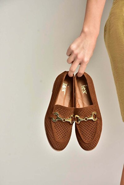 Fox Shoes Y291262402 Taba piele întoarsă detaliu la cataramă Femei balerini