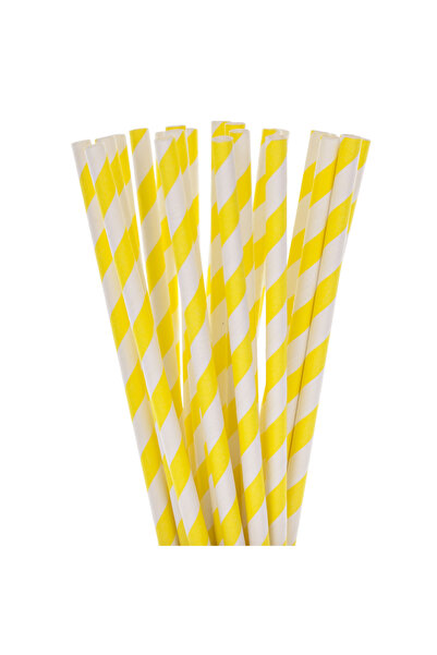 Paper Straws Set of 25 Paper Straws, Yellow with White Stripes