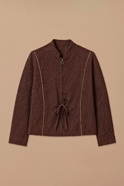 SEÇİL Jachetă Gofre cu fermoar și model pentru femei - Maro
