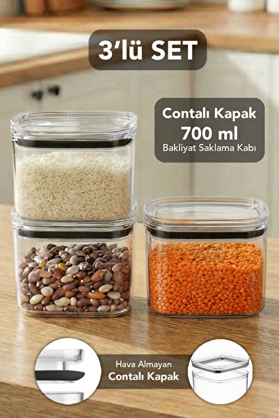 Meleni Home حاوية تخزين مربعة الشكل من بيور، 3 قطع - حاوية شفافة محكمة الإغلا...