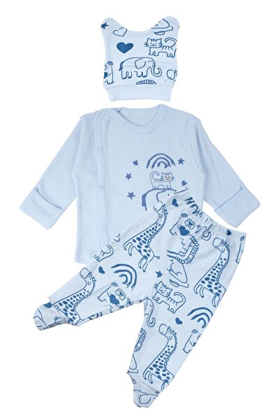 bebegen Baby Boy Blue Elephant Embroidered Pajama Set 0-3 Months