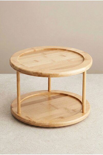 Frolde Bambu İki Katlı Döner Stand Sunumluk Baharatlık Düzenleyici Stand 24 Cm