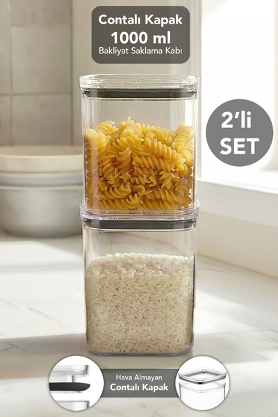 Meleni Home حاوية تخزين مربعة الشكل من بيور، عبوة من قطعتين - حاوية شفافة محك...