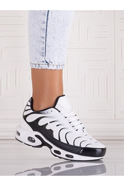 Botinelli Adidași de damă Nikona, albi și negri, din material textil, mărimea 38