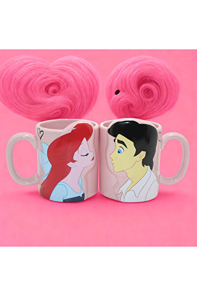 Mersi SHOP طقم أكواب ثلاثية الأبعاد للأزواج مع شخصيات أرييل والأمير، أكواب لل...