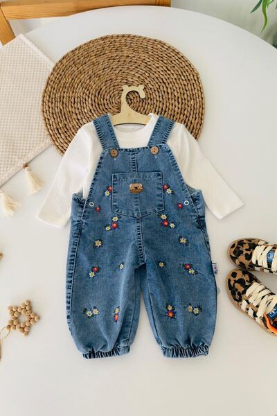 Minigimin Cicileri Miniğimin Cicileri Çiçek İşleme Detaylı Kız Bebek Tulum - ...