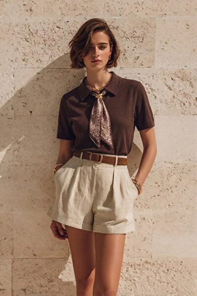 The Champ Clothing Tricou de damă cu guler polo, cu detaliu eșarfă din satin,...